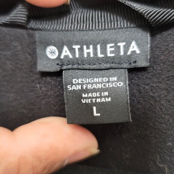 Athleta Black Zip-Up Hoodie Sweatshirt With Drawstring Hood Size L - Picture 12 of 16